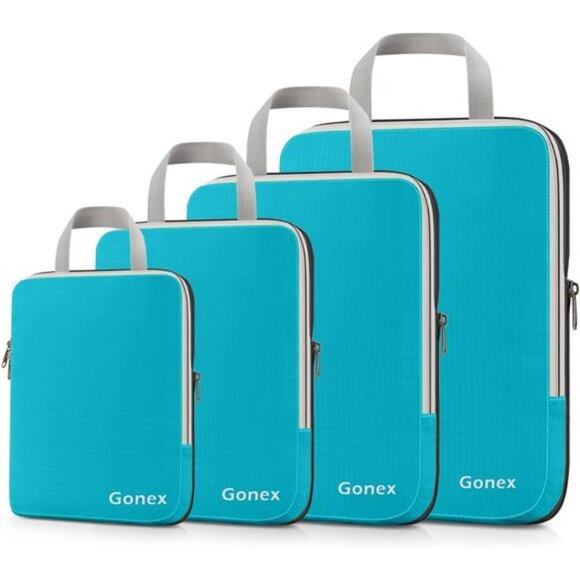 Compression Packing Cubes,4pcs Expandable Storage Travel Luggage Bags Organizers - Picture 1 of 7